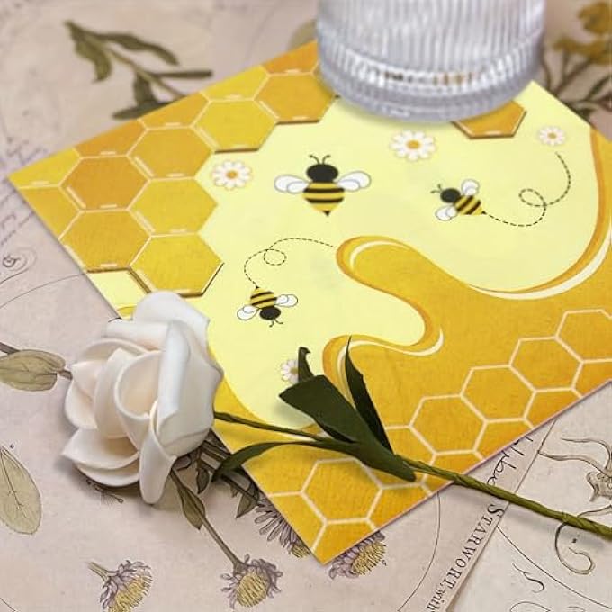 100 PCS BEE NAPKINS, BEE PARTY LUNCH DINNER PAPER NAPKINS, BUMBLE BEE PARTY DECORATIONS, HONEY BEE DISPOSABLE NAPKINS FOR BEE THEMED PARTY, KID'S 1ST BEE DAY, BABY SHOWER - Image 5
